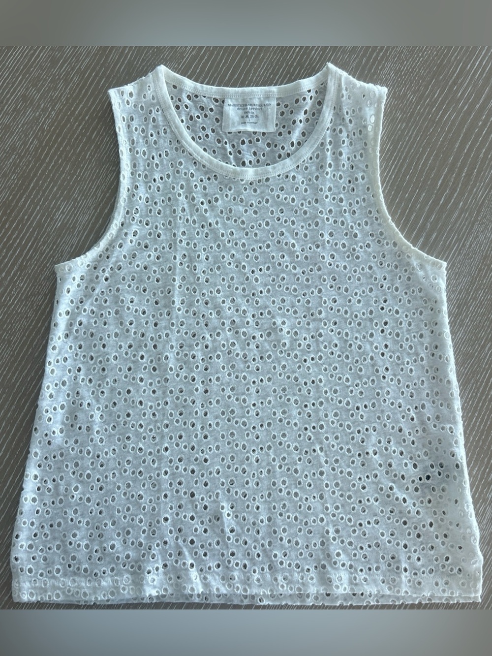 Majestic Filatures Deluxe Tank Top Size 1 Small Ivory Eyelet Linen Coastal Luxe